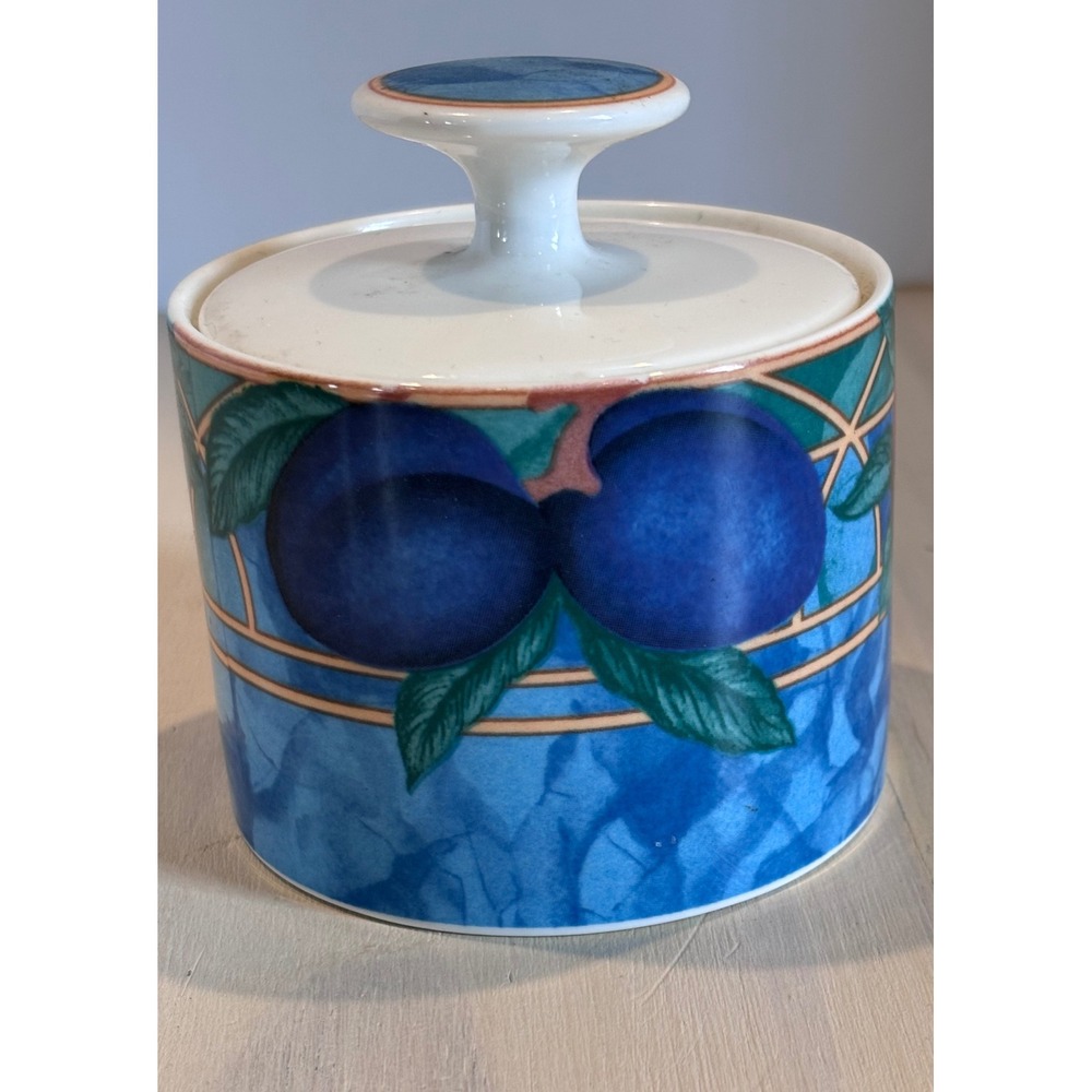 Victoria & Beale Forbidden Fruit 9024 Porcelain Sugar Bowl with Lid Blue Casual